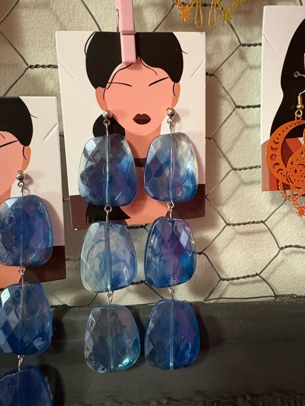 Statement Blue Faceted Drop Earrings